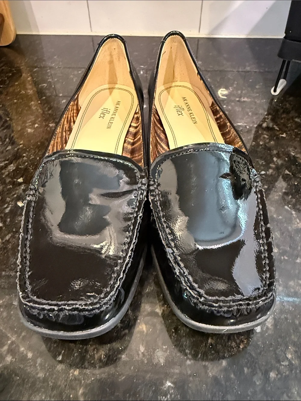 Anne Klein Black Patent Leather Slip-On Loafers